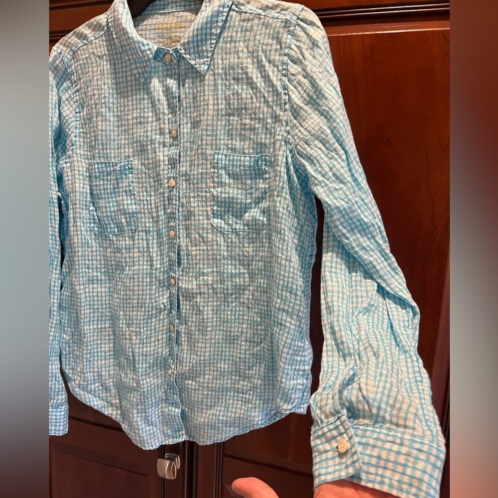 Lilly Pulitzer Linen Seaview Gingham Button Down Top - M - Picture 3 of 8